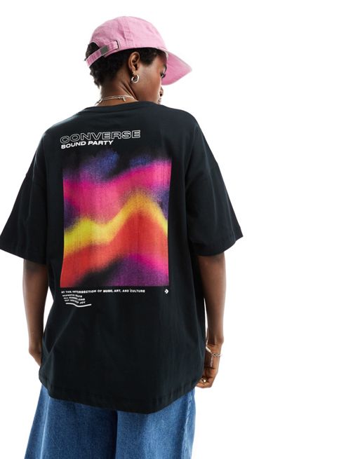 Converse - T-shirt à motif ondulé coloré - Noir