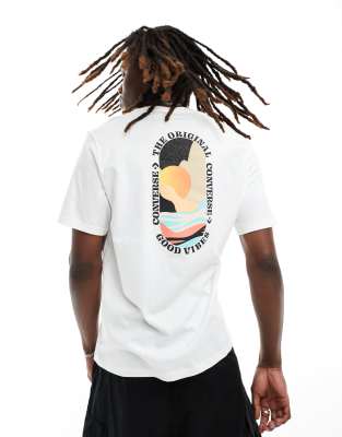 T-Shirt Uomo Cotone Leggero - Tramonto Spiaggia Palme Relax - Azzurra, Nuova