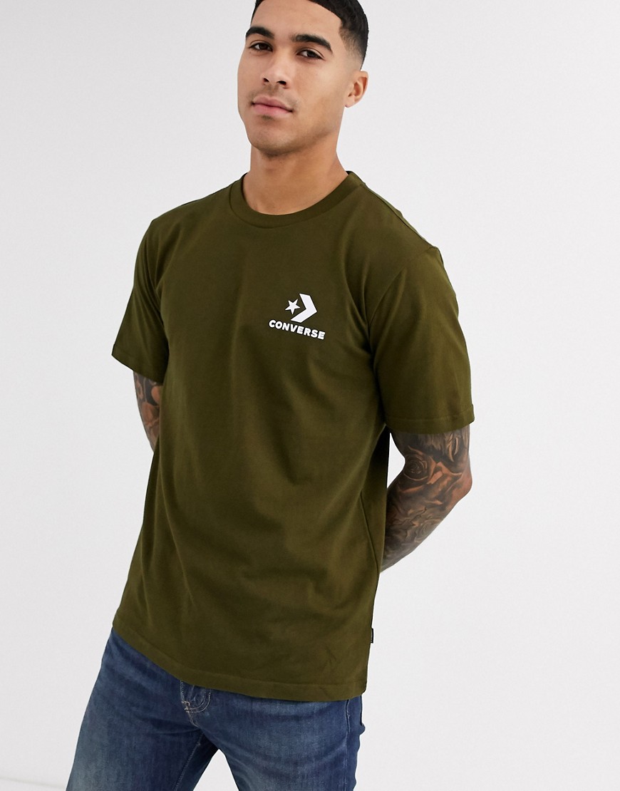 Converse - T-shirt girocollo kaki con logo Star Chevron-Verde