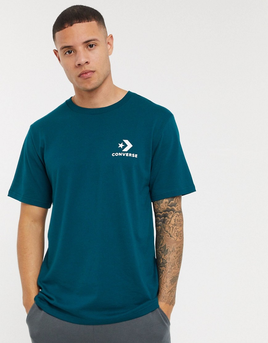 Converse - T-shirt girocollo verde-azzurro con logo Star Chevron