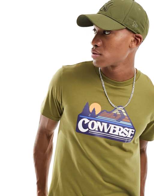 Converse - T-shirt met grafische print in kaki