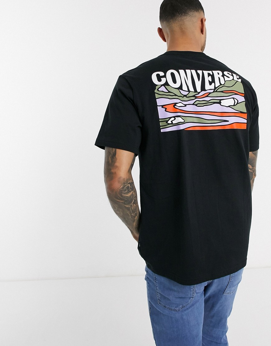 Converse - T-shirt nera con stampa sul retro-Nero