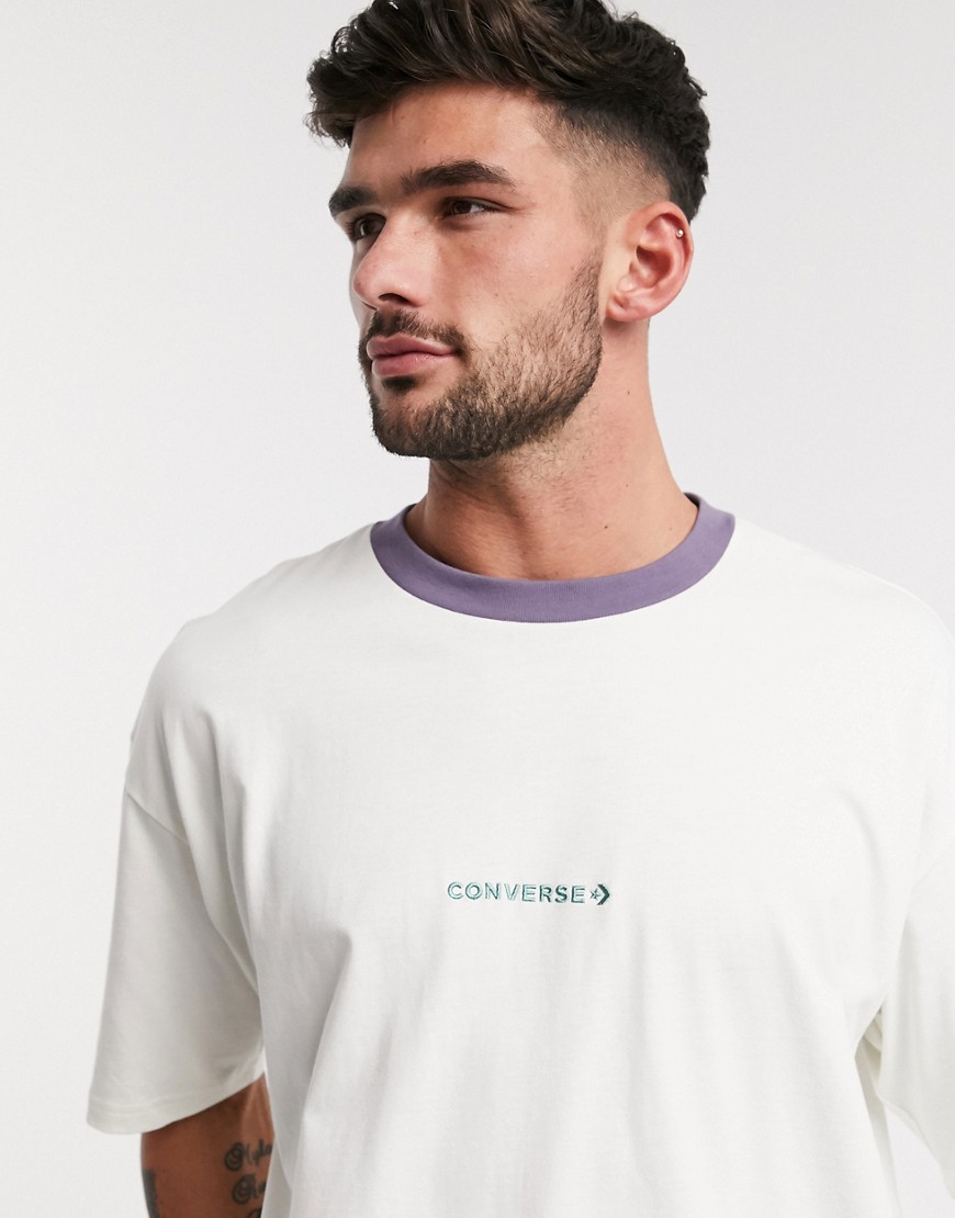 Converse - T-shirt oversize con logo e bordi a contrasto bianca-Bianco