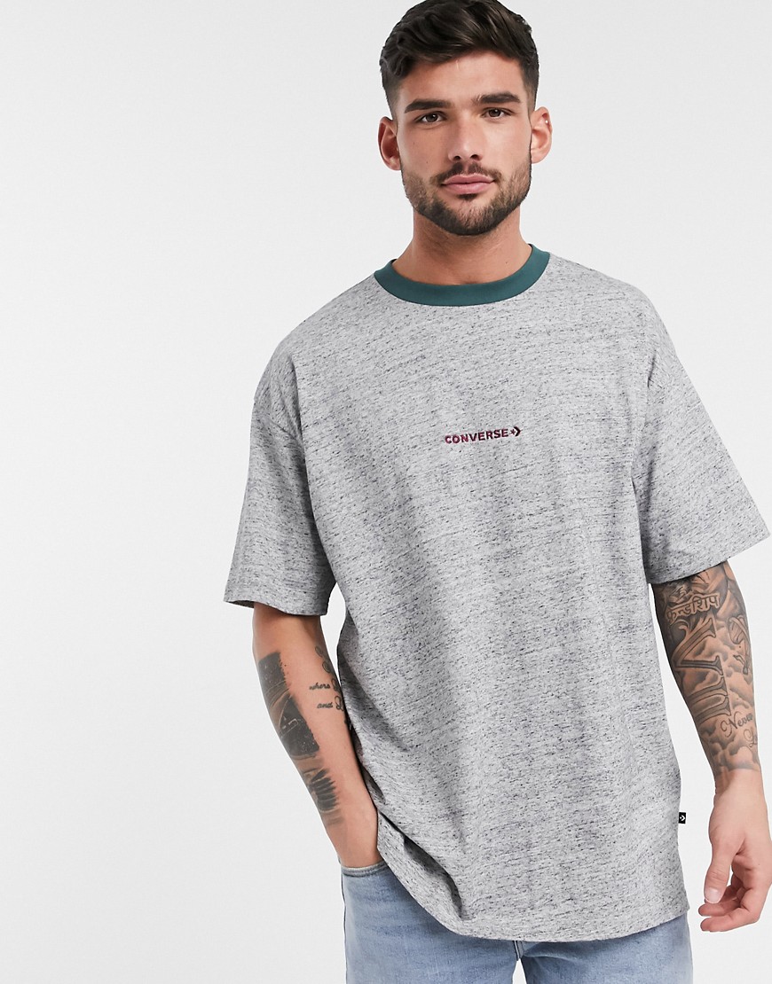 Converse - T-shirt oversize con logo e bordi a contrasto grigia-Grigio