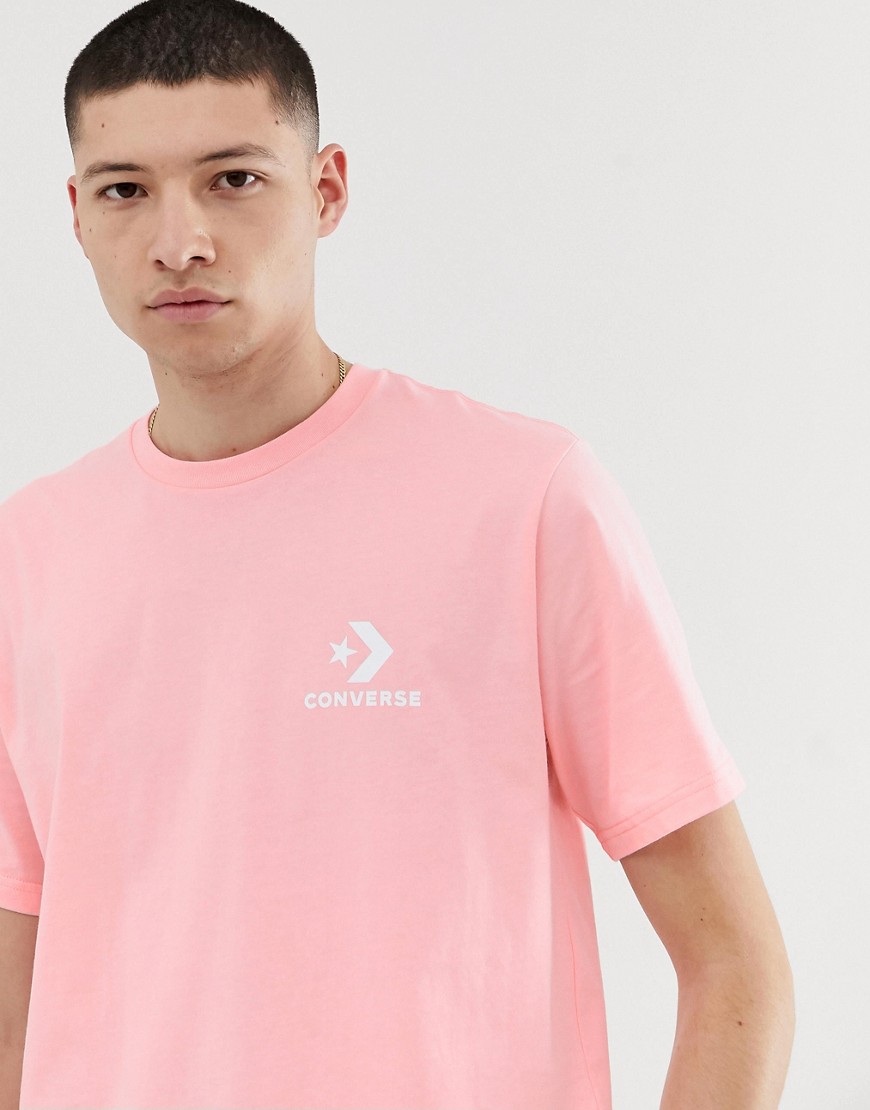 Converse - T-shirt rosa con logo piccolo