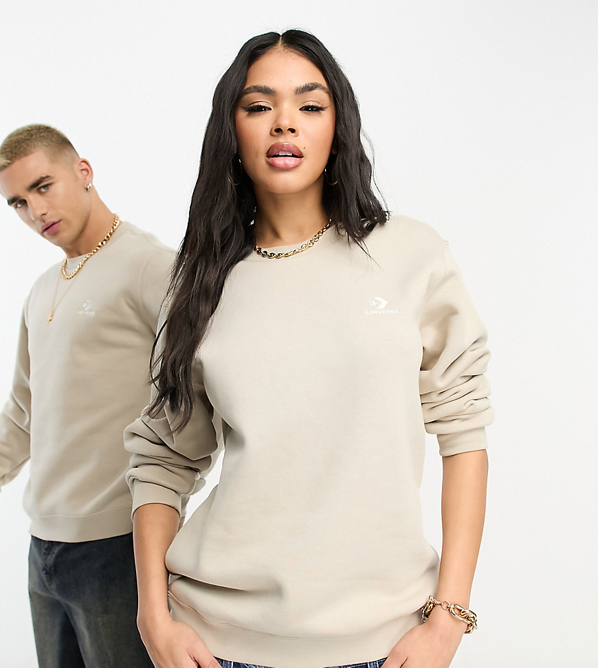 Converse unisex classic fit sweat with chevron embroidery in stone - exclusive to ASOS-Neutral