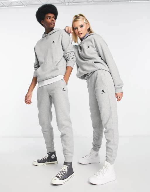 Converse - Unisex-joggingbukser med chevron- og stjernedetaljer i skifergrå fleece