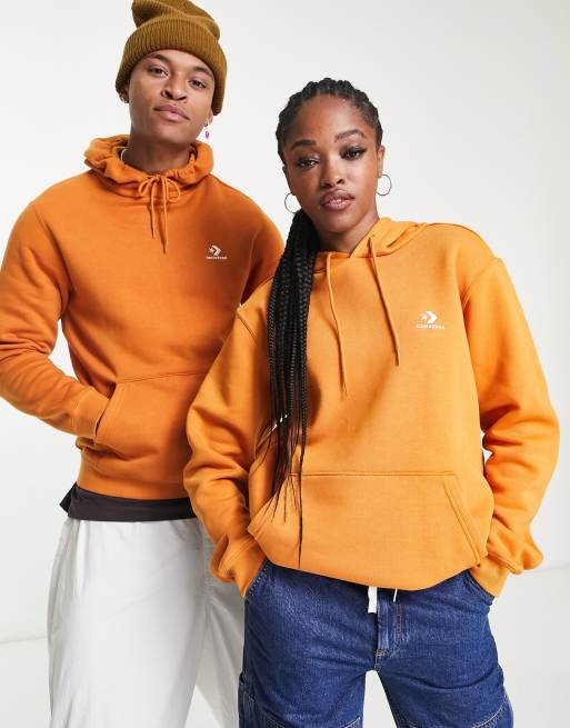 Converse – Unisex-Kapuzenpullover in Orange mit Stern- und Winkelstreifen-Logo