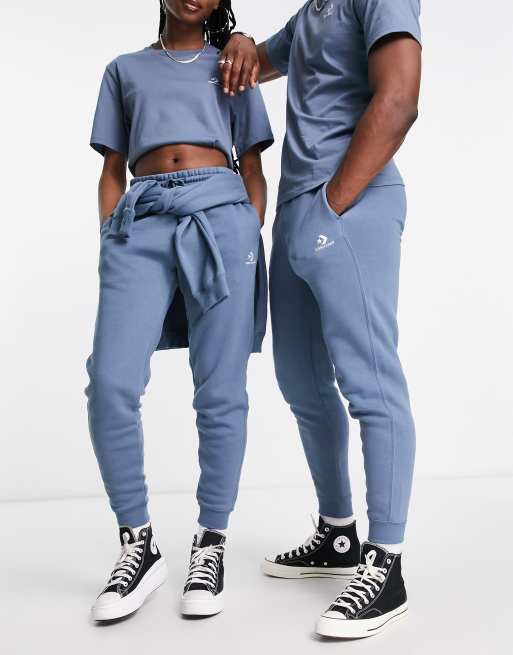 Converse unisex star chevron fleece joggers in mid blue