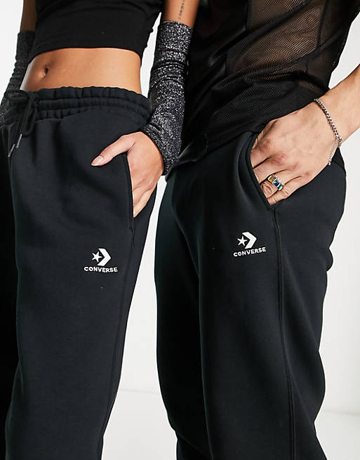 Converse unisex star chevron fleece sweatpants in black | ASOS