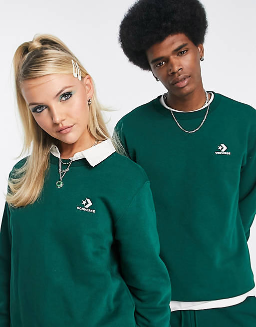 Converse unisex star chevron sweatshirt in dark green | ASOS