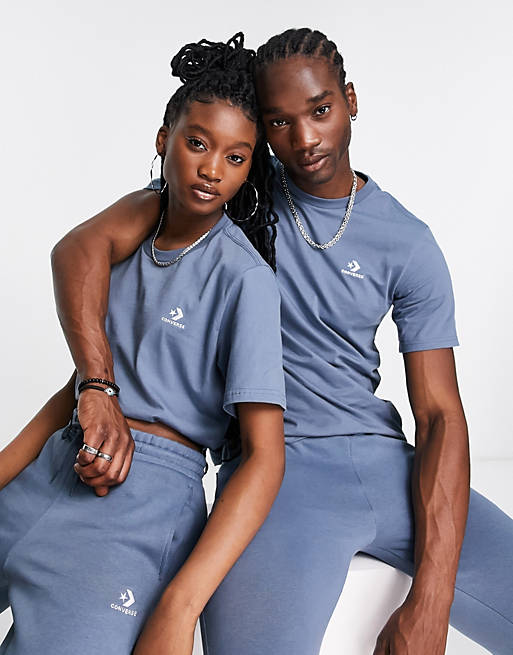 Converse unisex star chevron t-shirt in mid blue | ASOS