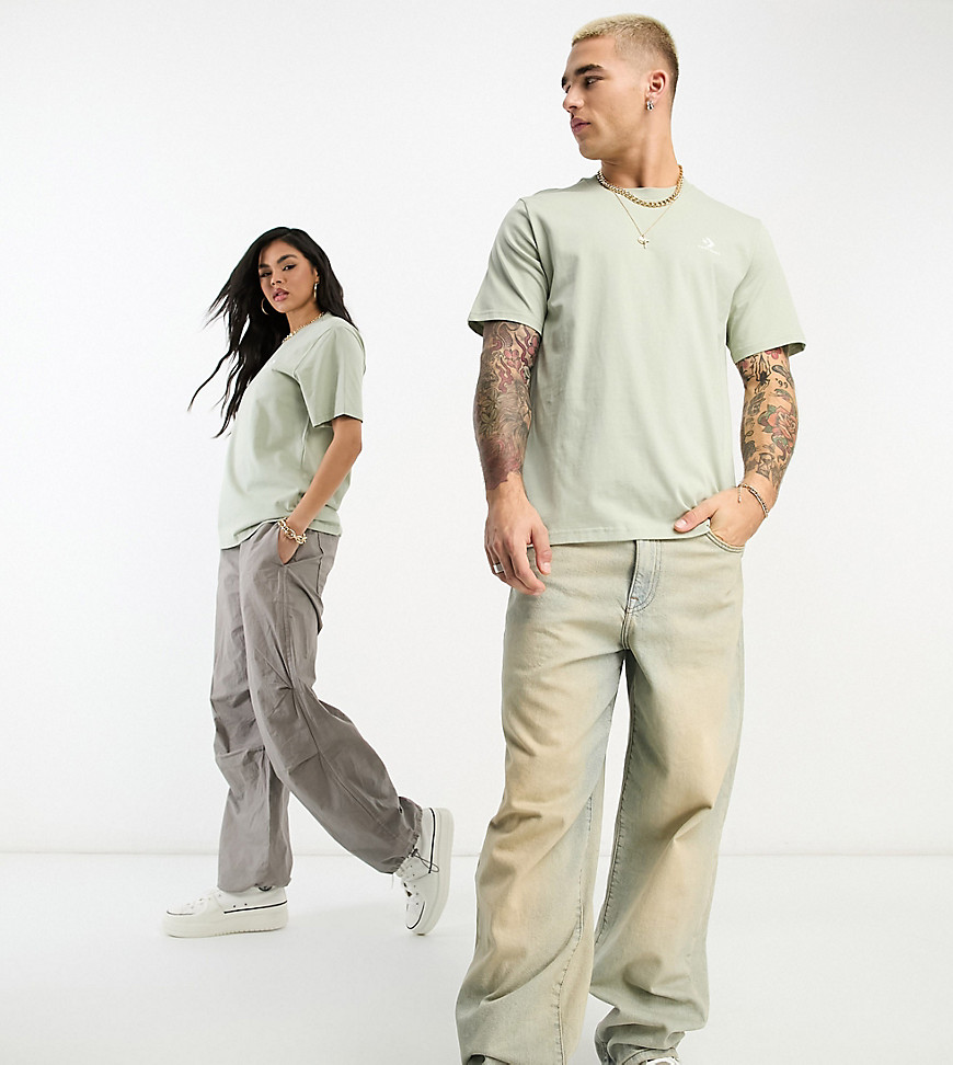 Converse unisex t-shirt with chevron embroidery in sage - exclusive to ASOS-Green