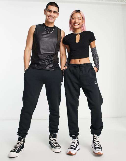 Converse – Unisex-Trainingshose aus Fleece in Schwarz mit Stern-Winkelstreifen-Logo