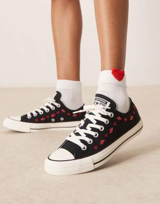 Valentines Chuck Taylor All Star sneakers in black with hearts and roses embroidery