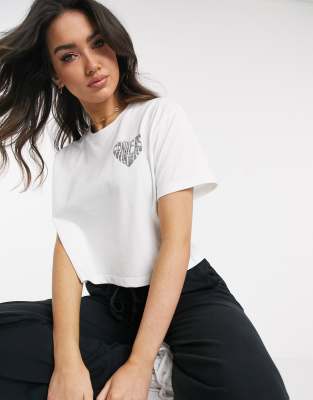Converse Washed Heart Logo Cropped Tshirt In White ModeSens