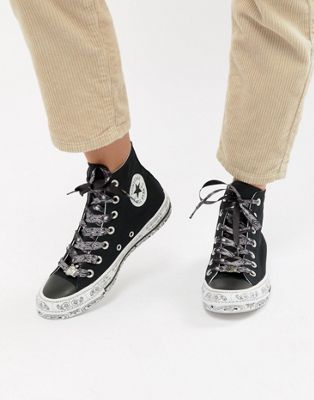 Converse X Miley Cyrus - Chuck Taylor All Star - Sneakers alte nere e  bianche con stampa stile bandana | ASOS