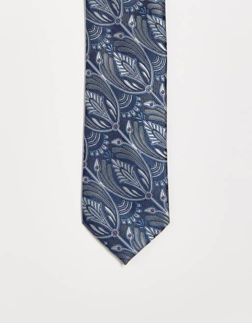 Corbata azul con diseño de pavo real de Twisted Tailor