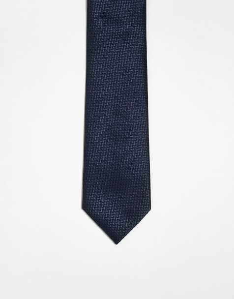 Corbata azul marino de satén texturizado de ASOS DESIGN - view 1