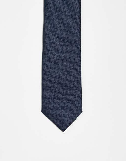 Corbata azul marino lisa con patrón de espiga de River Island