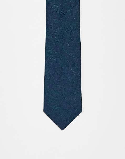 Corbata azul marino y verde con estampado de cachemir de satén de ASOS DESIGN - view 1