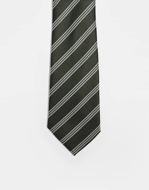 Corbata caqui a rayas de satén de ASOS DESIGN - view 1
