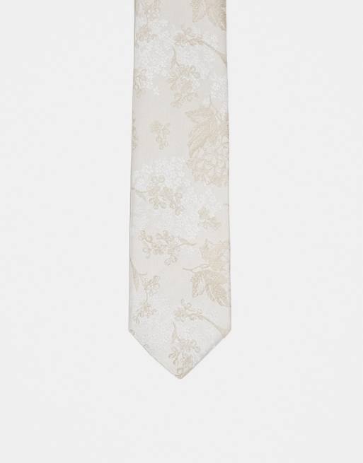 Corbata color crema estrecha con patrón floral de ASOS DESIGN