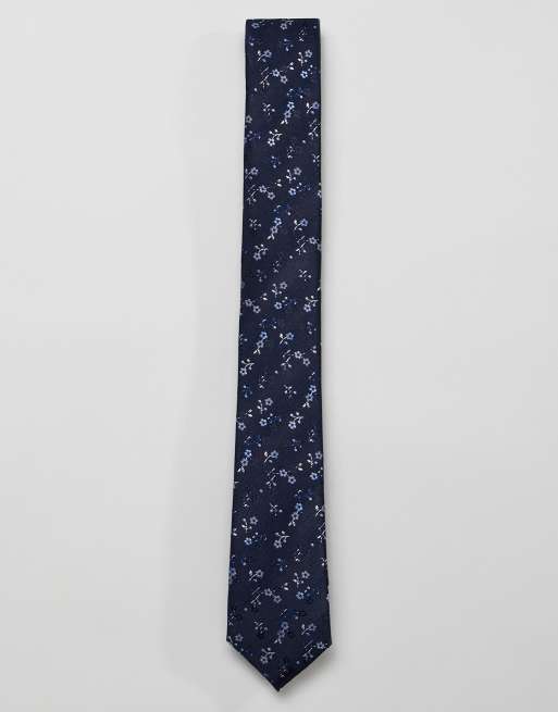 Corbata con diseño floral en azul marino de French Connection