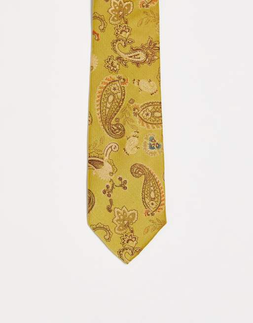 Corbata estrecha dorada con diseño de cachemir de estilo años 90 de ASOS DESIGN