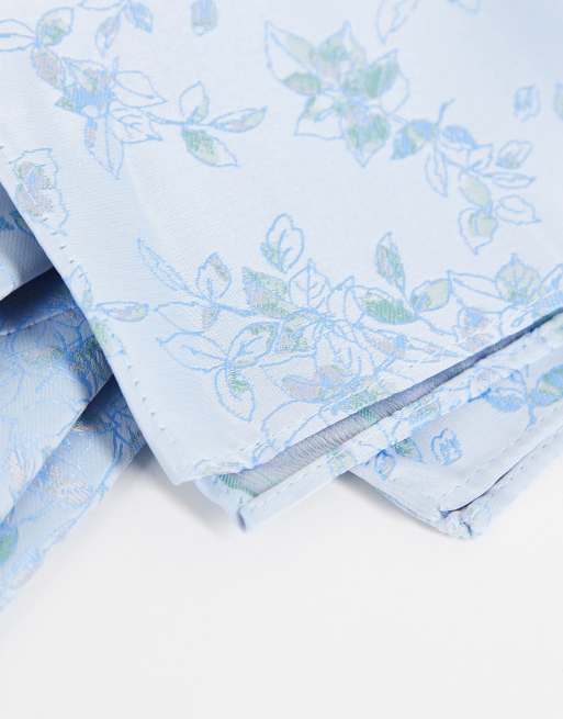 Corbata estrecha y pañuelo de bolsillo con diseño azul claro floral de ASOS DESIGN, 2 de 4