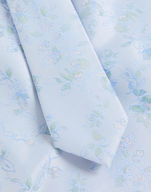 Corbata estrecha y pañuelo de bolsillo con diseño azul claro floral de ASOS DESIGN, 4 de 4