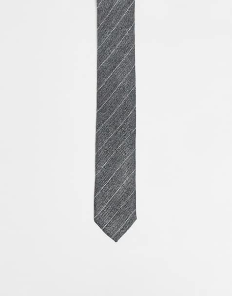 Corbata gris jaspeado a rayas con diseño estrecho de ASOS DESIGN - view 1