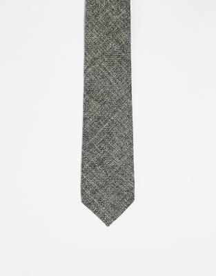 Corbata gris y color crema estrecha de patrón entrelazado texturizado de ASOS DESIGN