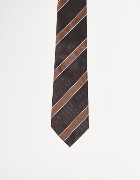 Corbata marrón a rayas ancha de satén de ASOS DESIGN - view 1