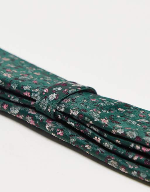 Corbata verde oscuro estrecha con estampado floral de ASOS DESIGN, 4 de 4