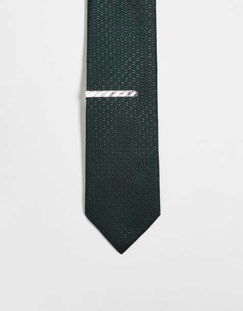 Corbata verde oscuro texturizada con pasador de ASOS DESIGN - view 1
