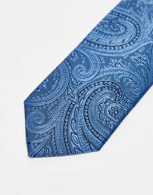 Corbata y pañuelo de bolsillo azules con estampado de cachemir de ASOS DESIGN, 2 de 3