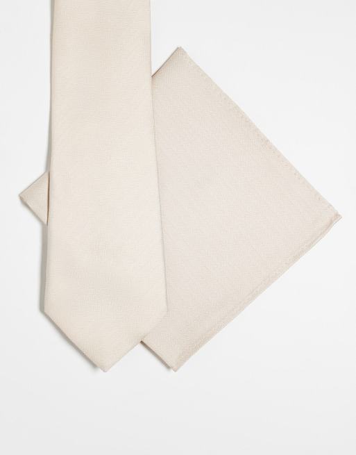 Corbata y pañuelo de bolsillo color piedra de ASOS DESIGN