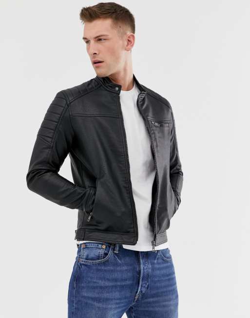 Core sort racerjakke i imiteret skind fra Jack & Jones