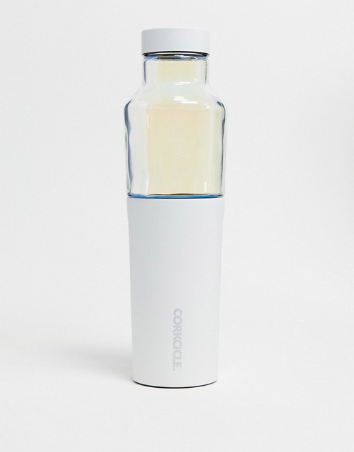 Corkcicle hybrid and clear glass 600ml water bottle in white