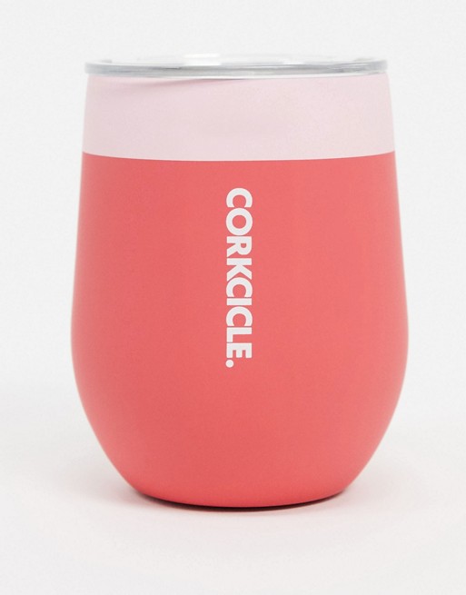 Corkcicle soft-touch 355ml stemless cup in colour block pink