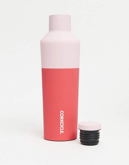 Corkcicle soft-touch 475ml water bottle in colour block pink