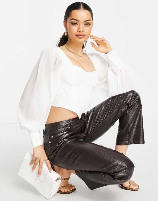 Corsé blanco de poliuretano con mangas transparentes de Parisian Petite, 4 de 4