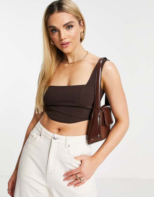 Corsé color chocolate con escote cuadrado y detalle de costura de ASOS DESIGN