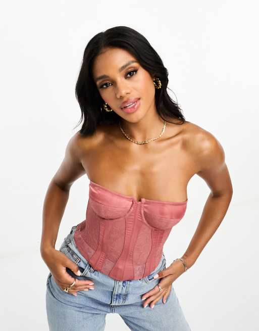 Corsé color visón con paneles de encaje y satén premium de ASOS DESIGN