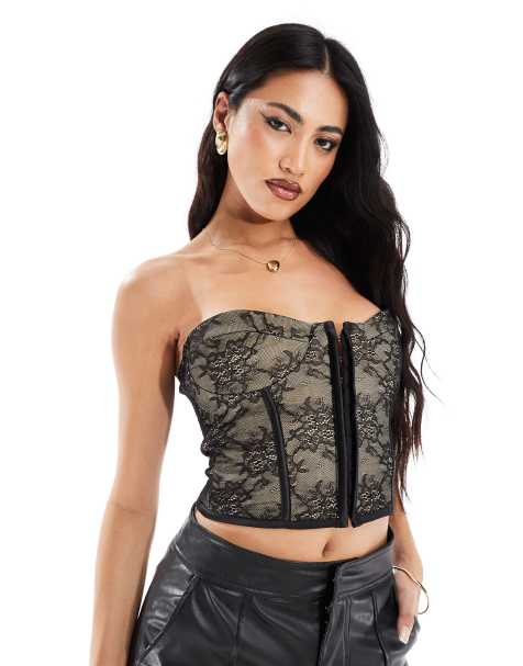 Corsé negro de encaje con ribetes de ASOS DESIGN - view 1