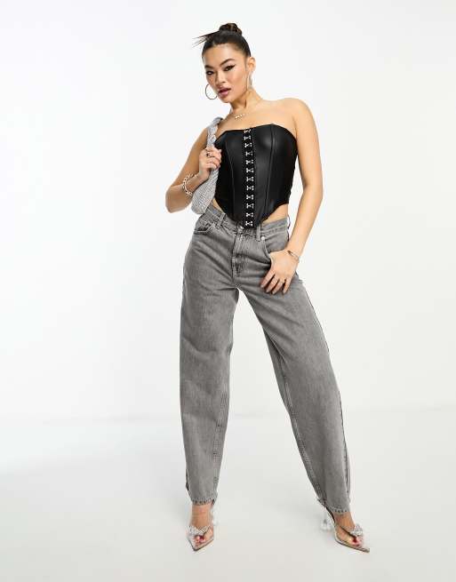 Corsé negro de tejido efecto cuero con detalle de corchetes de ASOS DESIGN, 4 de 4