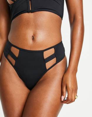 Cosmogonie Exclusive high waisted strappy thong with sexy jewel detail in  black