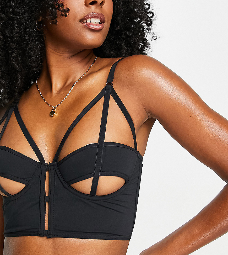 Cosmogonie Exclusive longline balconette bra with cut out detail in black - BLACK