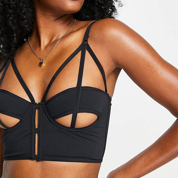 Cosmogonie Exclusive longline balconette bra with cut out detail in black